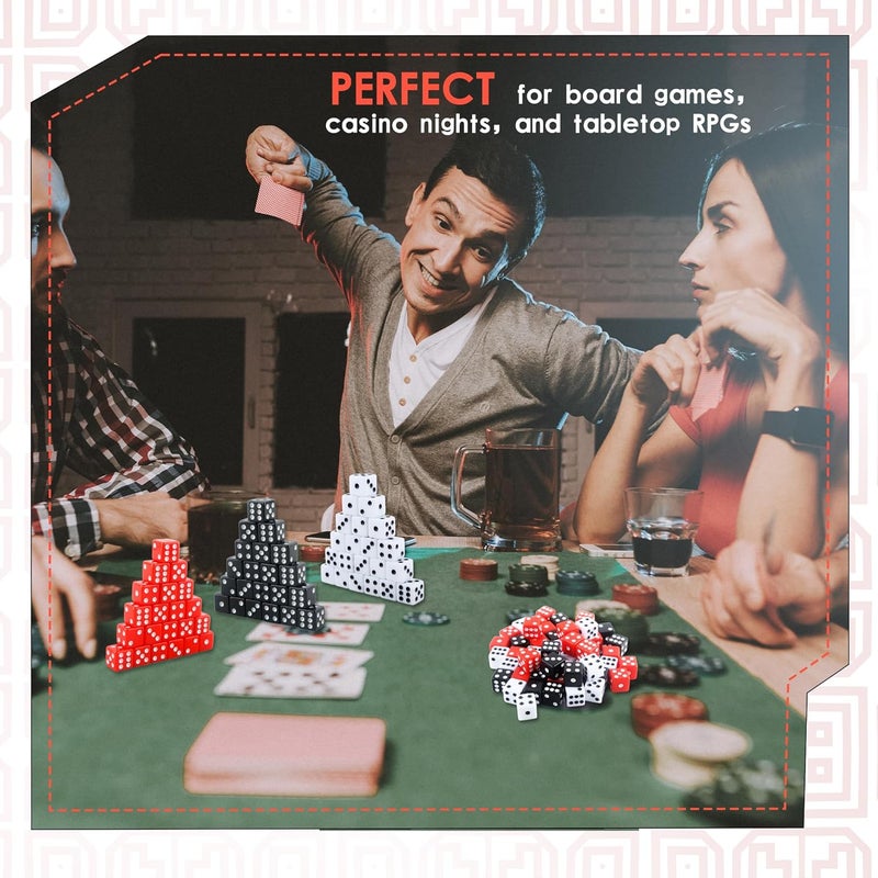 Cotiny 180 Pcs 16mm Dice Bulk Acrylic 6 Sided Dice Bulk Black White Red Square Corner Dices for Casino Theme Board Game Vegas Casino Birthday Party Supplies, 3 Colors - Image 4